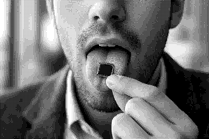 man putting microchip on his tongue. loft pixelated photo thumbnail