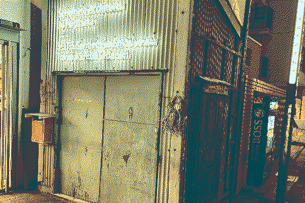 streets of shibya, neon signs, vending machine, pixelated